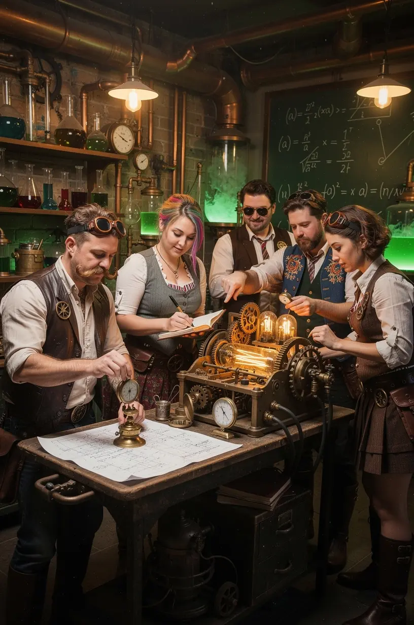 Group solving puzzles in an escape room setting